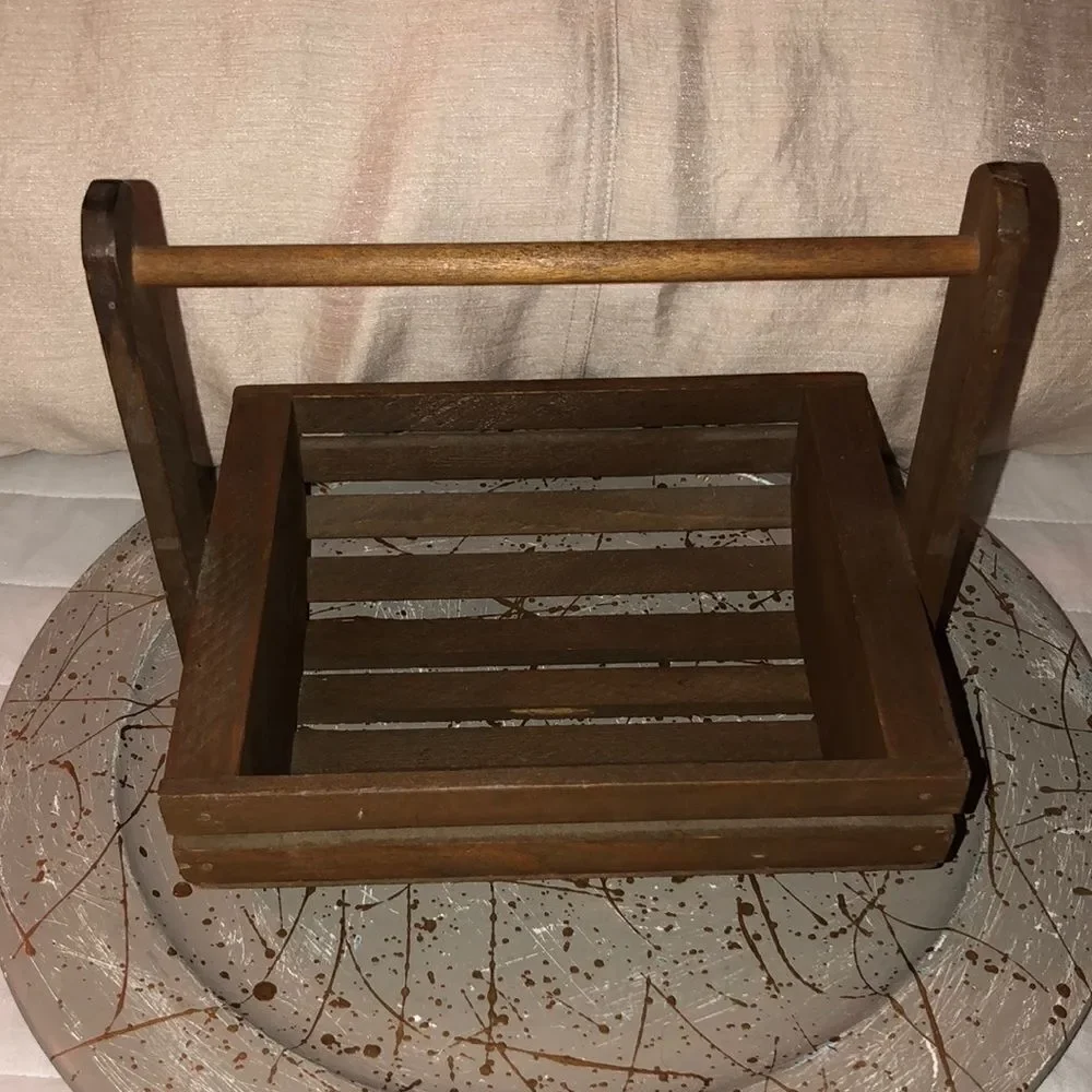 Vintage Brown Handmade Farmhouse Wooden Basket